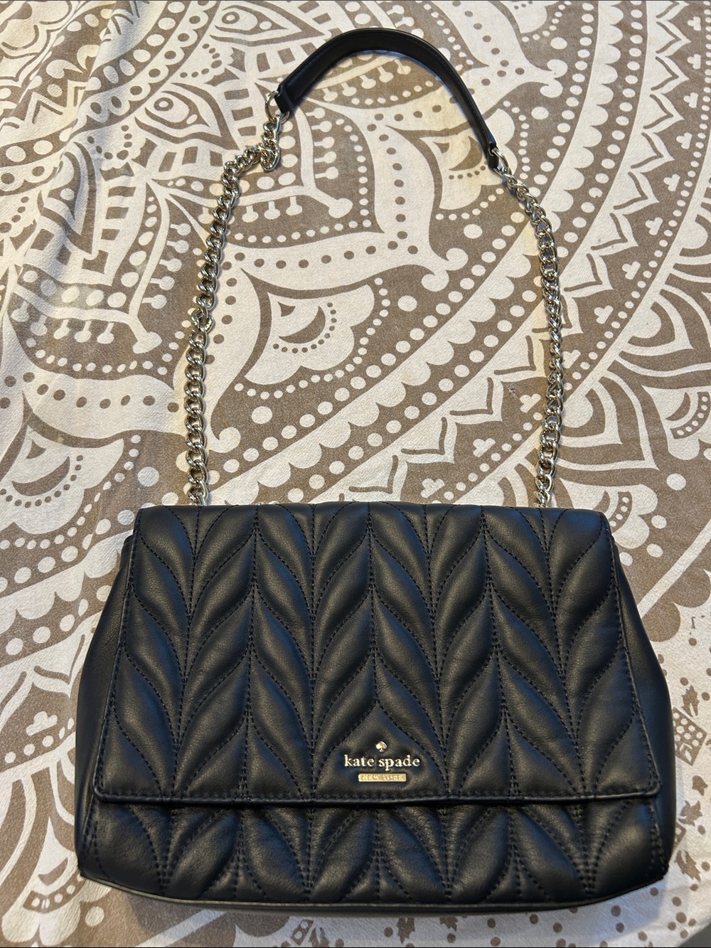 kate spade Black Quilted Shoulder Bag with Gold Chain Strap